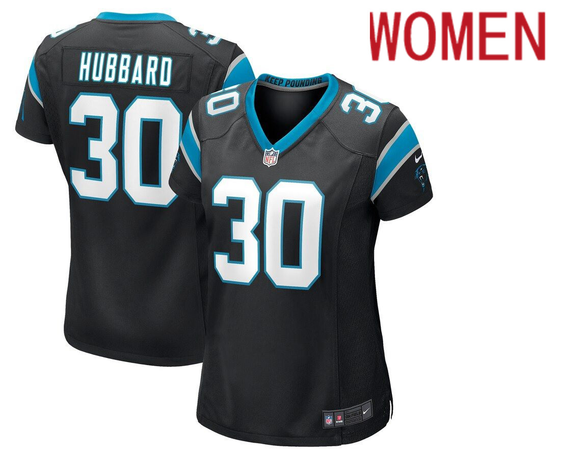 Women Carolina Panthers #30 Chuba Hubbard Nike Black Game NFL Jersey->women nfl jersey->Women Jersey